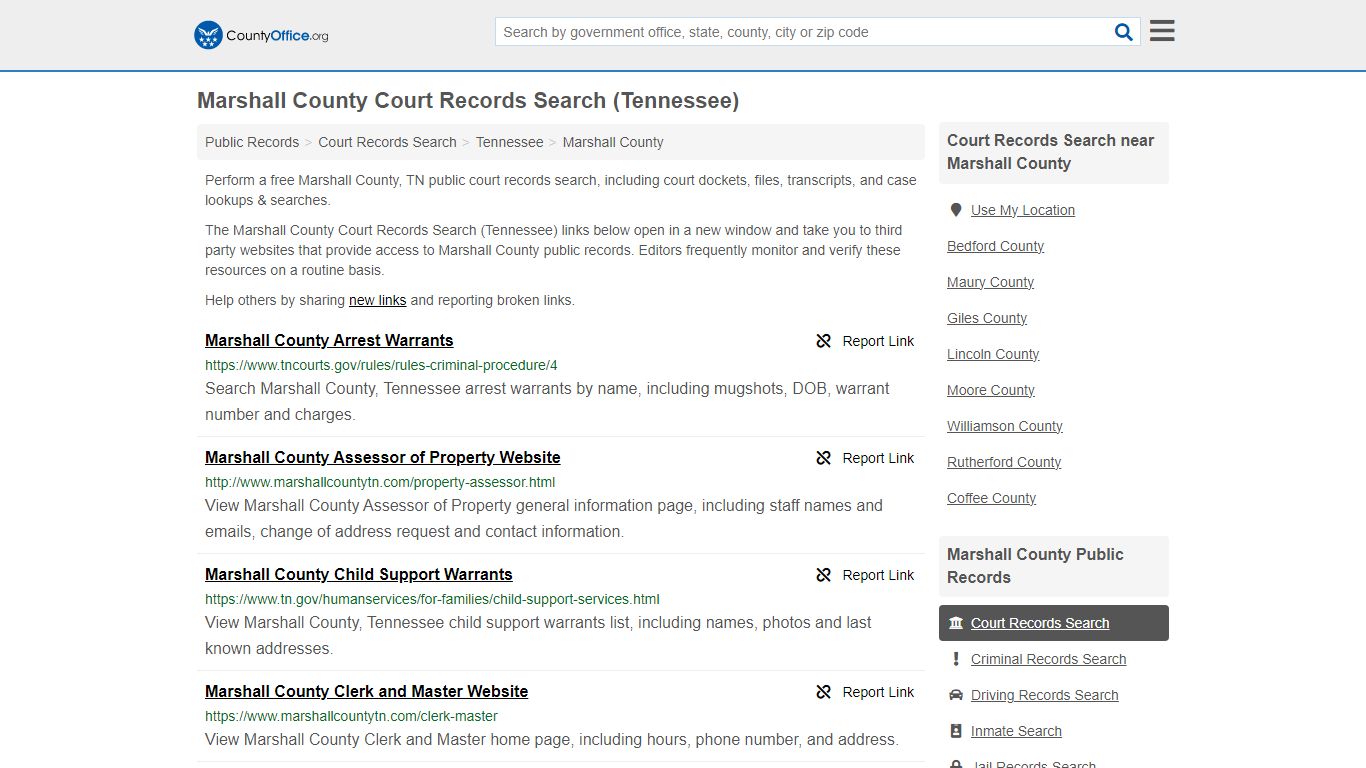 Marshall County Court Records Search (Tennessee)